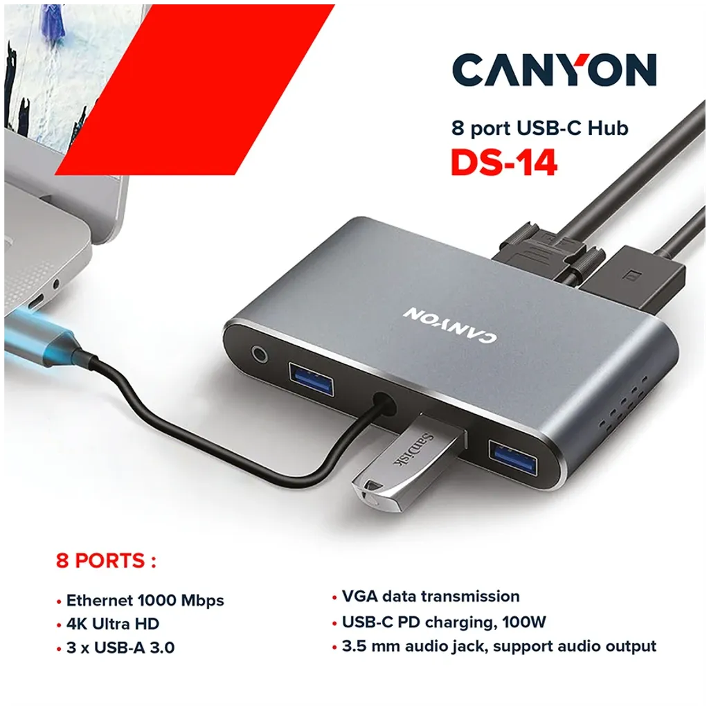 Мультипортовый хаб 8-в-1 USB-C DS-14 - Photo 4
