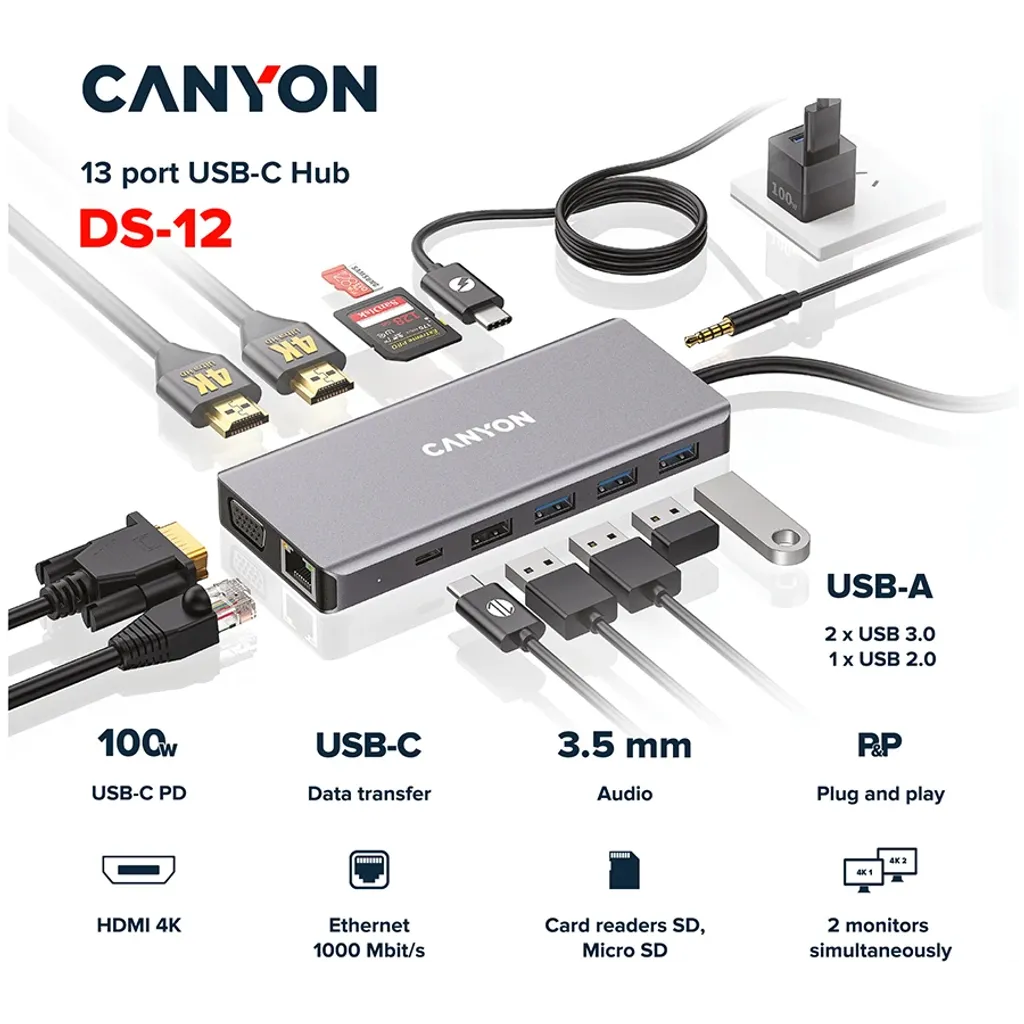 Мультипортовый хаб 13-в-1 DS-12 - Photo 6