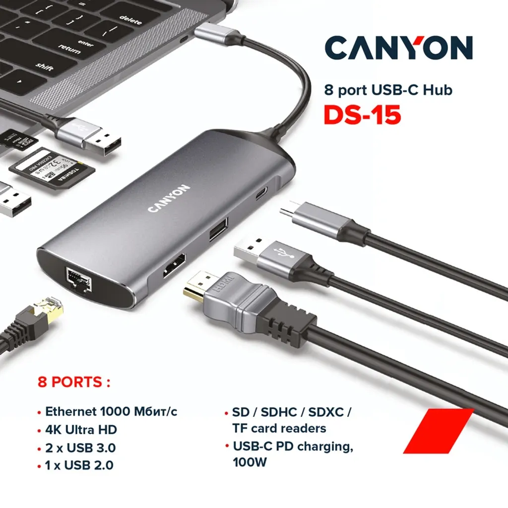 8 θύρες USB-C Hub DS-15 - Photo 5