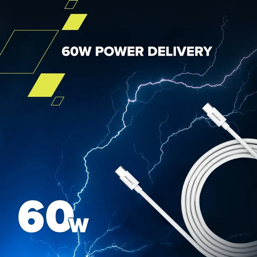 USB-C Cable CANYON (Braided/Power Delivery Support, 1.2m) White, USB Type C (Male) - USB Type C (Male) - Photo 6