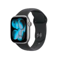 Apple Watch Series 11 GPS, Черный спортивный ремешок, S/M, 42мм, Space Grey Aluminium