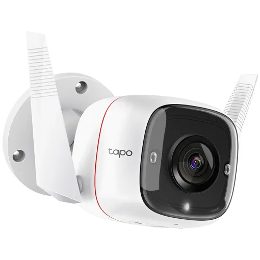 TP-Link C310 Outdoor Security Wi-Fi Camera, 3MP, 2.4 GHz, 2T2R, 2 × External Antennas, 1 × Ethernet Port, Motion Detection and Notifications, Sound and Light Alarm, Remote Control, Two-Way Audio, Sharing to Social Medias, Voice Control