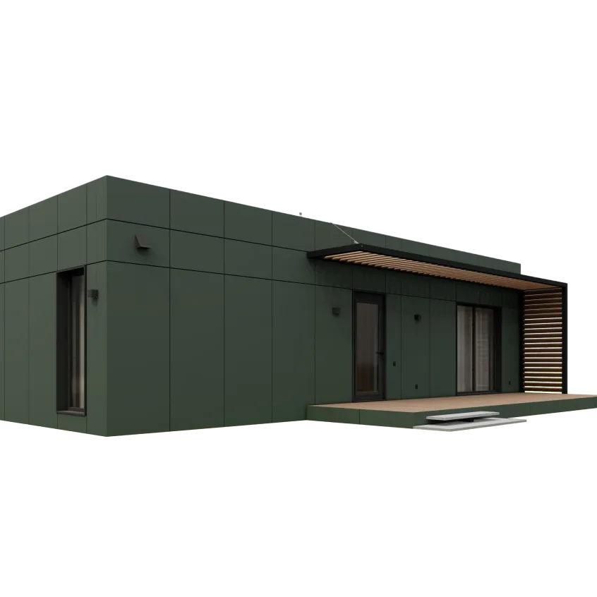 the fabricated MD54 modular home by Mododomus in Antnthracite color