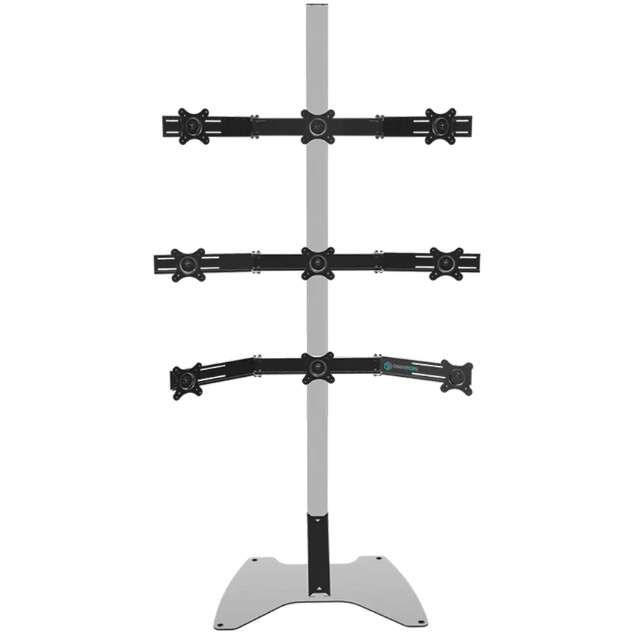 ONKRON Freestanding TV Stand Mount Arm for 9 Screens 18''-26'' Tilting Adjustable, Silver