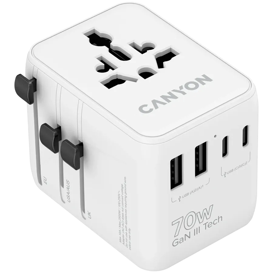 CANYON Power Adapter OnTour 70 5*USB/USB-C 3*USB Type C, 2*USB Type-A, 70 W – photo 1