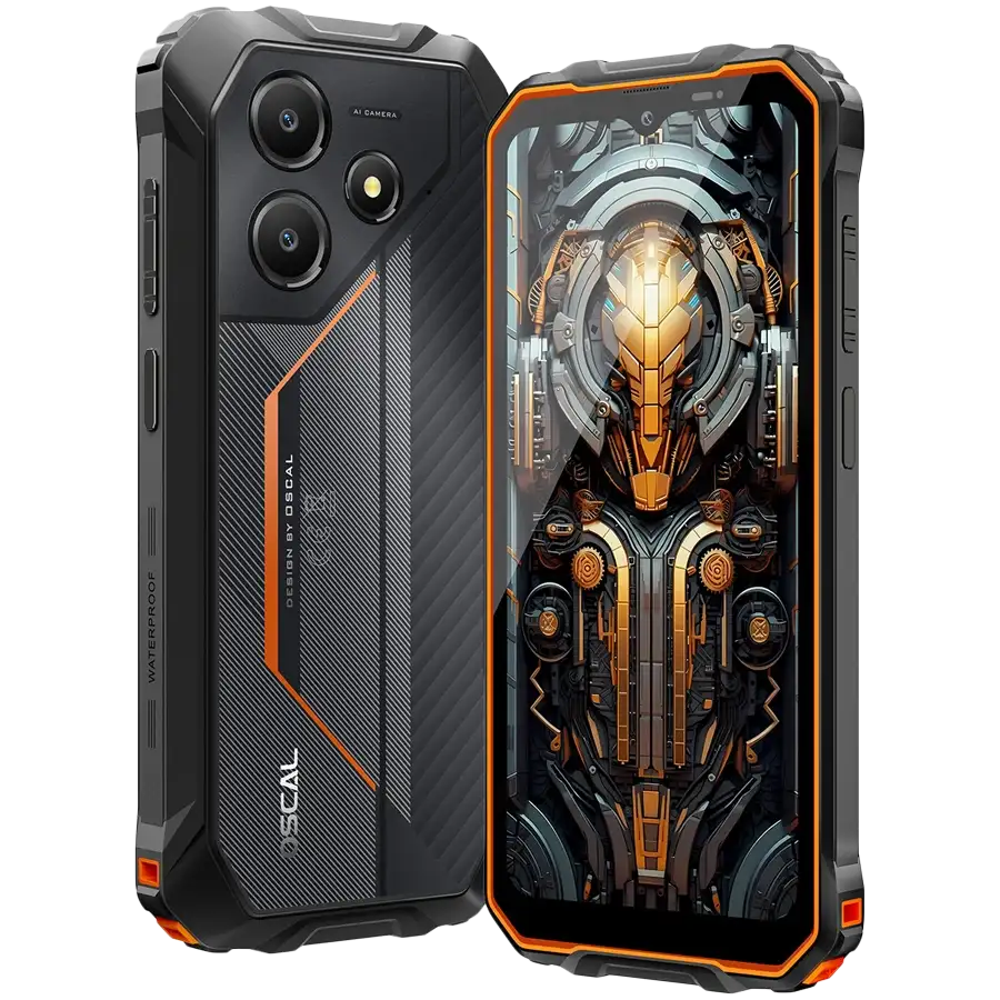 Rugged construction of the orange OSCAL Marine 2 smartphone