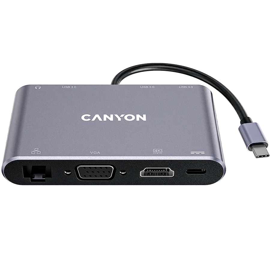 Многопортовый адаптер CANYON DS-14 USB-C 8-в-1, Тёмно-серый – photo 1