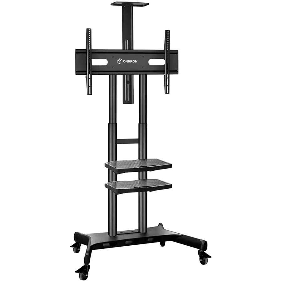 ONKRON Mobile TV Stand for 50-83” TVs with Wheels Shelves Height Adjustable Rolling TV Cart, Black