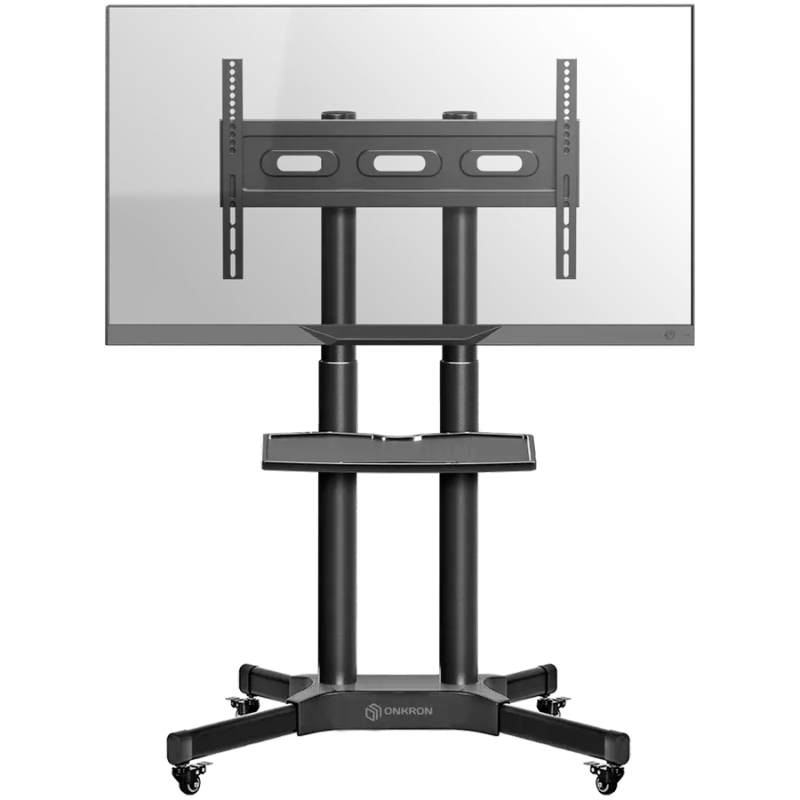 ONKRON MOBILE TV STAND FOR 40-65” TVS WITH WHEELS SHELVES HEIGHT ADJUSTABLE ROLLING TV CART, BLACK