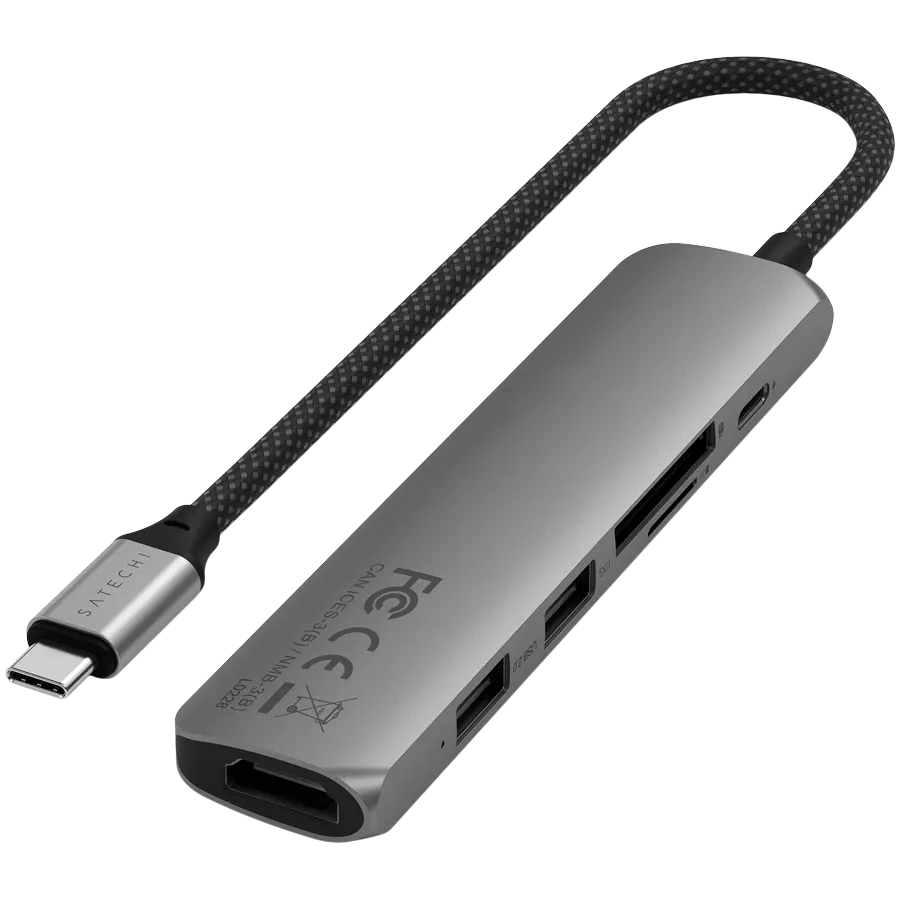 SATECHI 6-in-1 USB-C Slim Multiport Adapter (Space Grey)