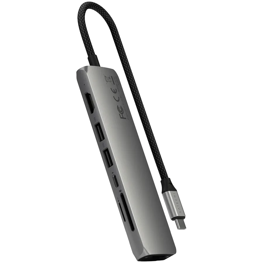 SATECHI 7-in-1 USB-C Slim Multiport Adapter with Ethernet (Space Grey)