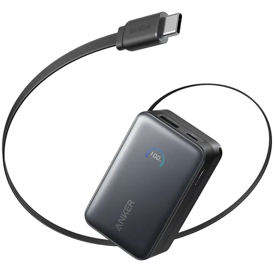 Anker Nano Power Bank (10K, 45W, Built-In Retractable USB-C Cable) Black