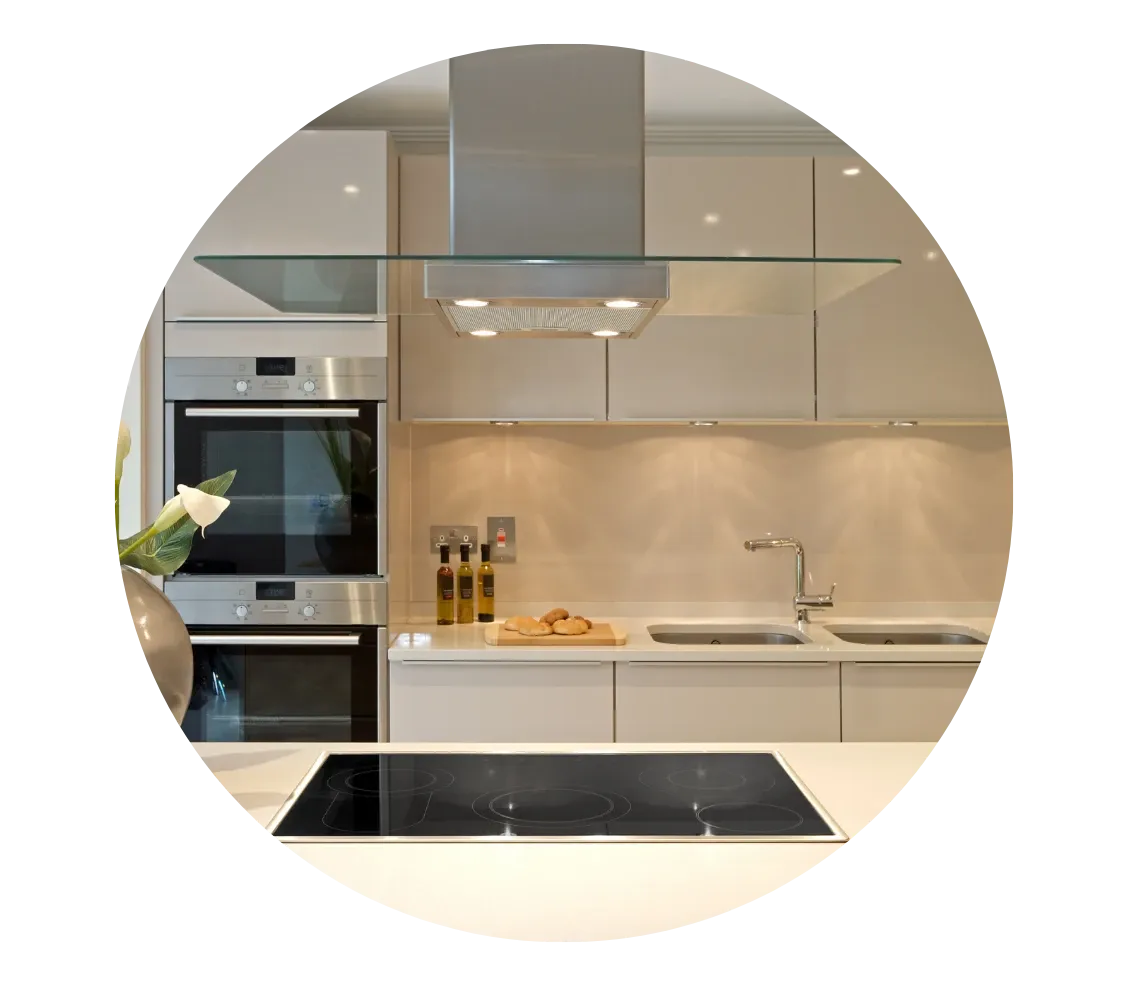 prefabricated home kitchen with multiple appliances