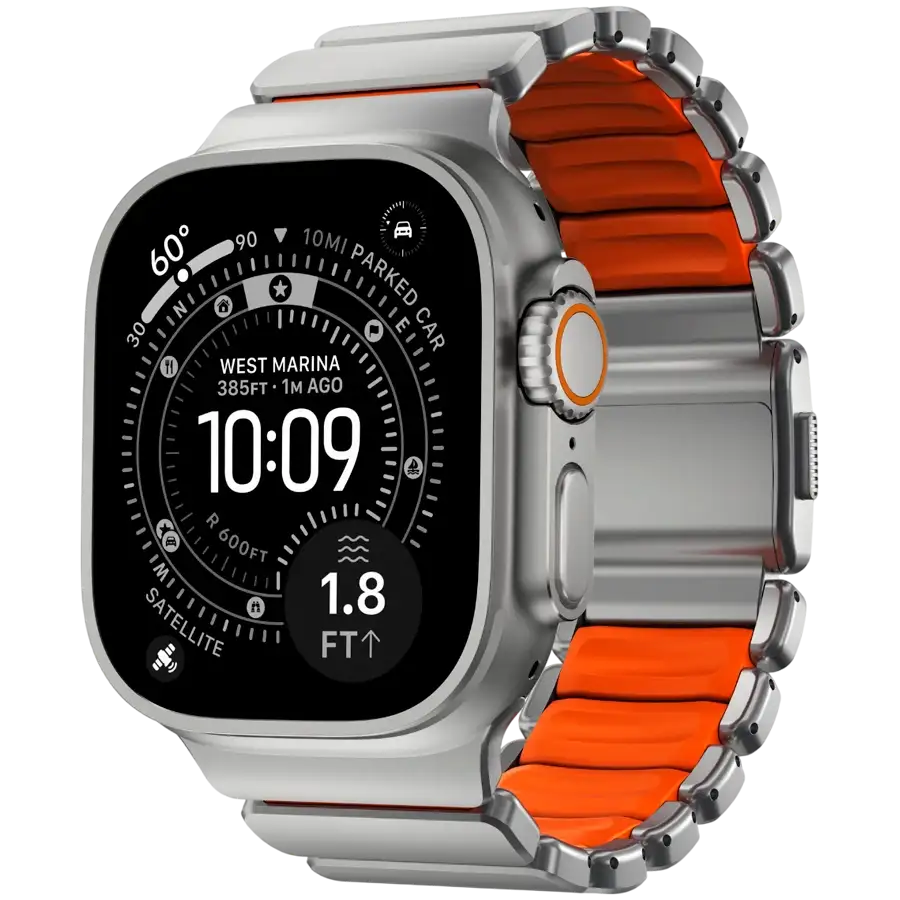 NOMAD Band Extension Stratos Band Natural Hardware/Ultra Orange за Apple Watch 44 mmApple Watch 45 mmApple Watch 46 mmApple Watch 49 mm 46/49 mm