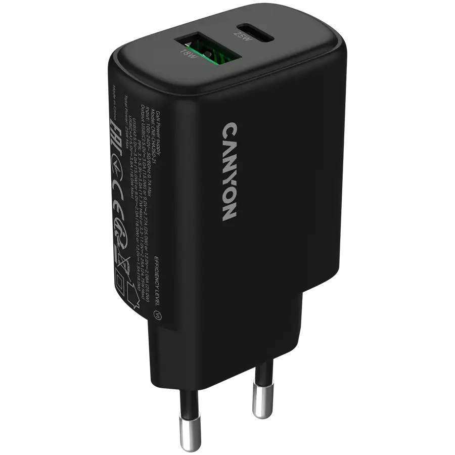 CANYON Адаптер живлення OnCharge 250 QC 2*USB/USB-C 1*USB Тип C, 1*USB Type-A, 25 Ват