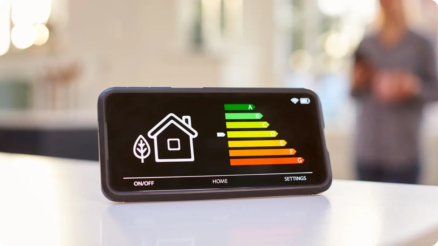 mobile with application indicating energy savings