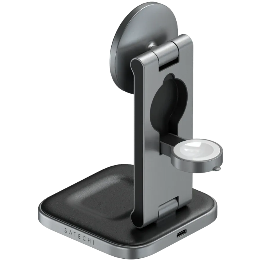 Бездротовий зарядний пристрій Satechi 3-in-1 Foldable Qi2 Stand Space Gray