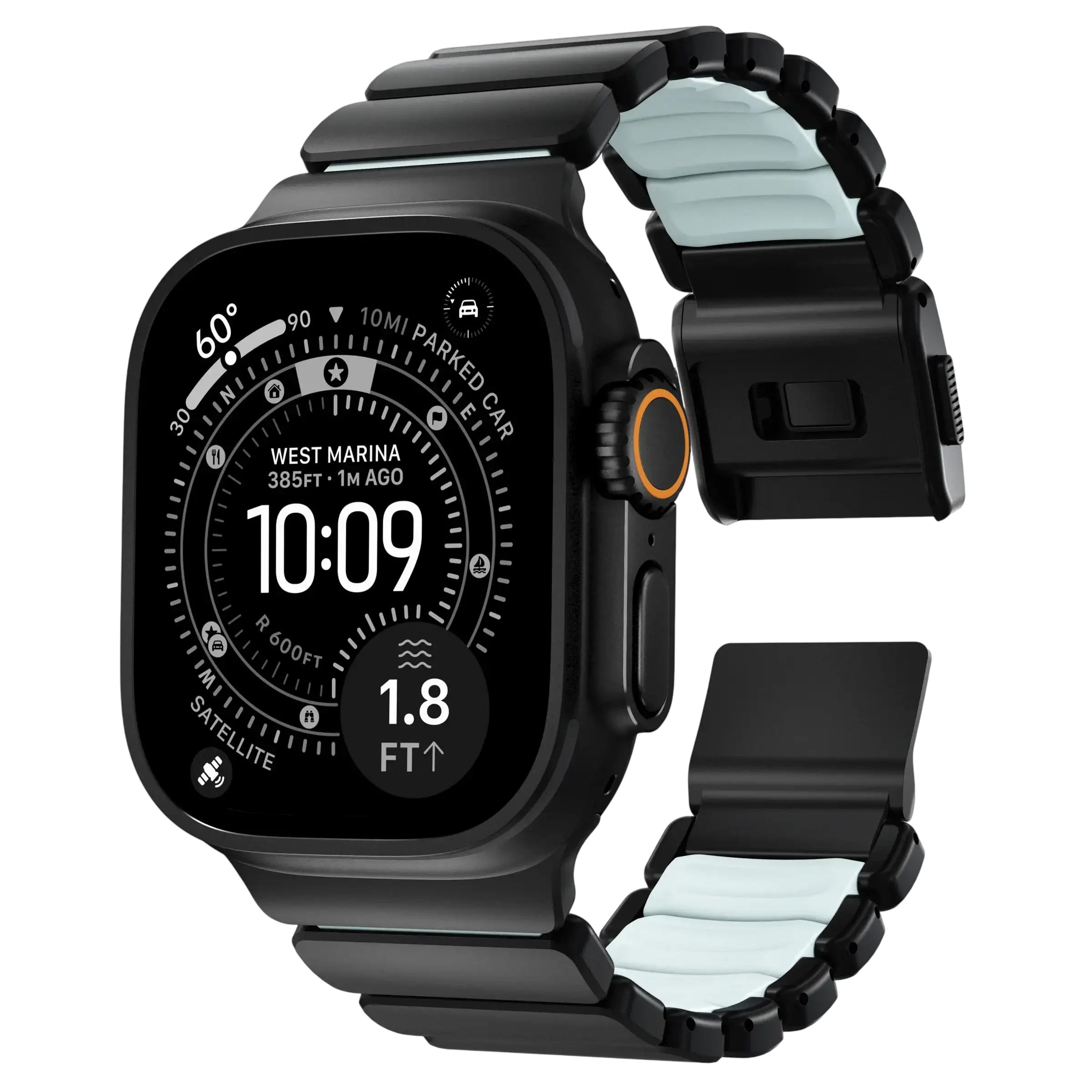 NOMAD Ремінець  for Apple Watch 44/45/46/49 mm, Black/Icy Blue Glow