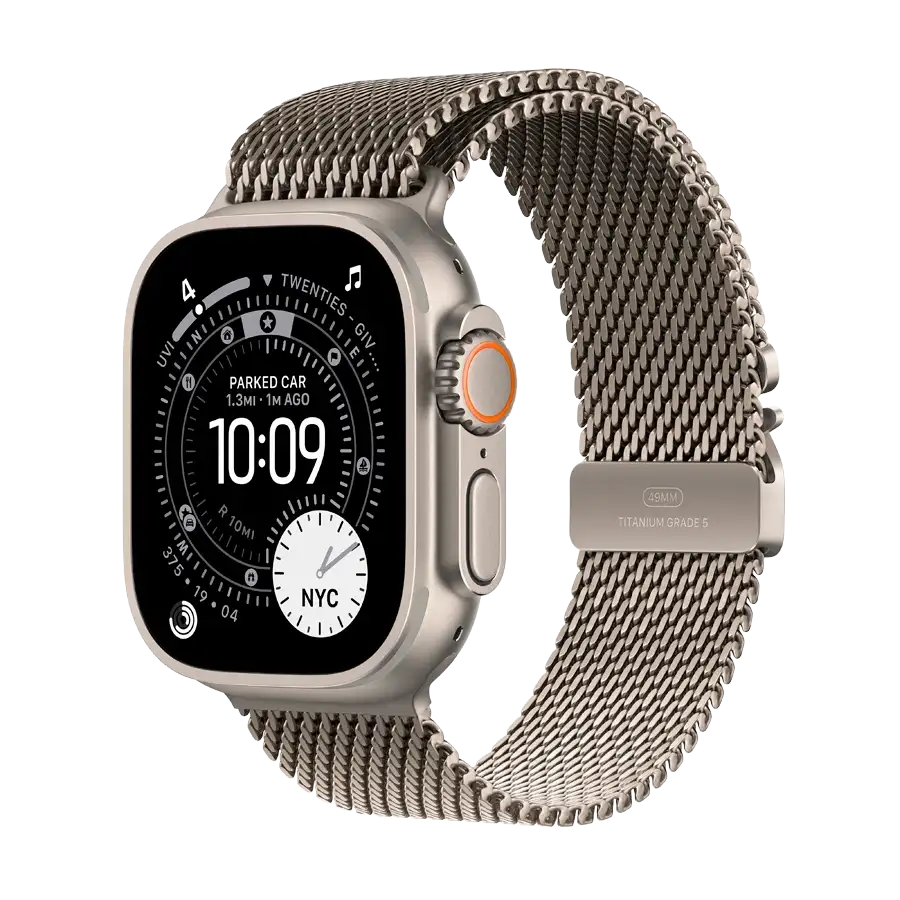 Apple Watch Ultra 3,  Natural Titanium Milanese Loop, S, 49mm, Natural