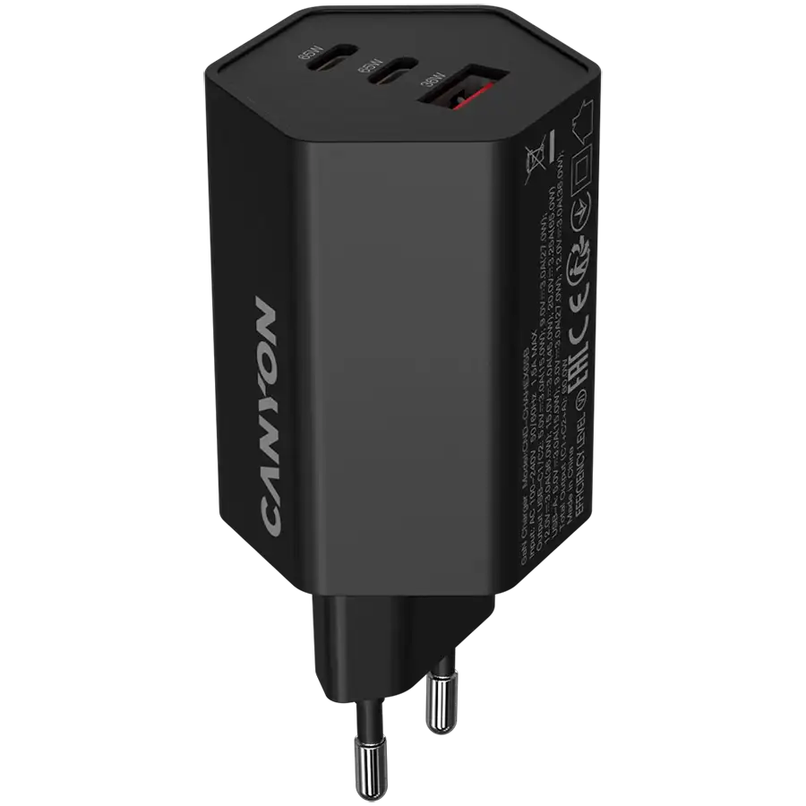 CANYON Адаптер живлення Hexagon 65 3*USB/USB-C 2*USB Type C, 1*USB Type-A, 65 Ват