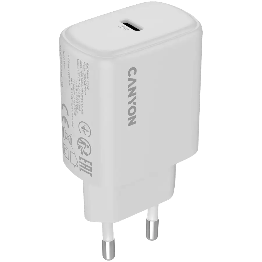 CANYON Адаптер живлення OnCharge 200 1*USB-C 1*USB Тип C, 20 Ват