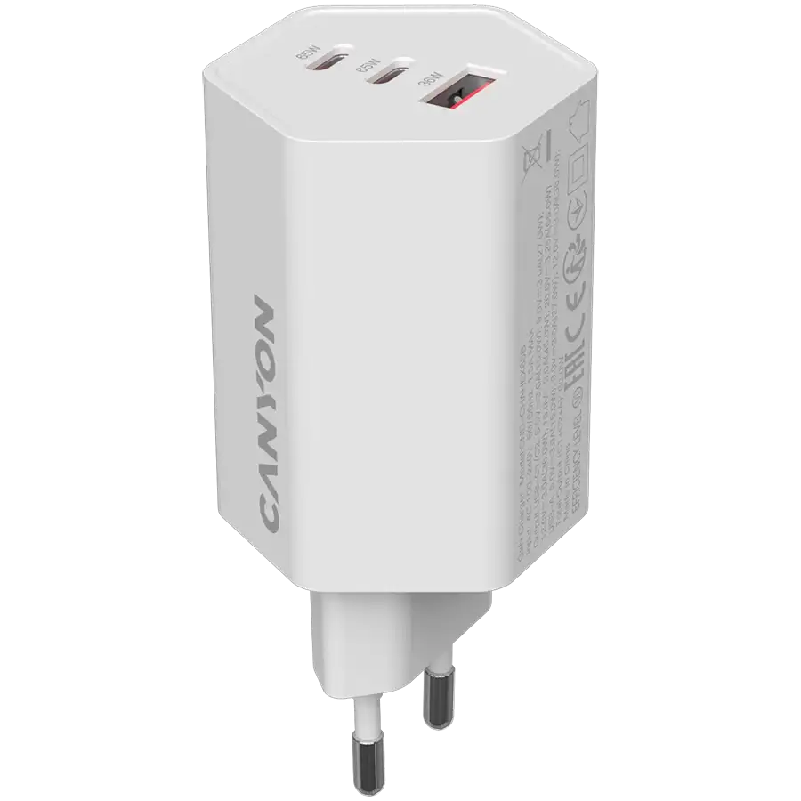 CANYON Адаптер живлення Hexagon 65 3*USB/USB-C 2*USB Type C, 1*USB Type-A, 65 Ват