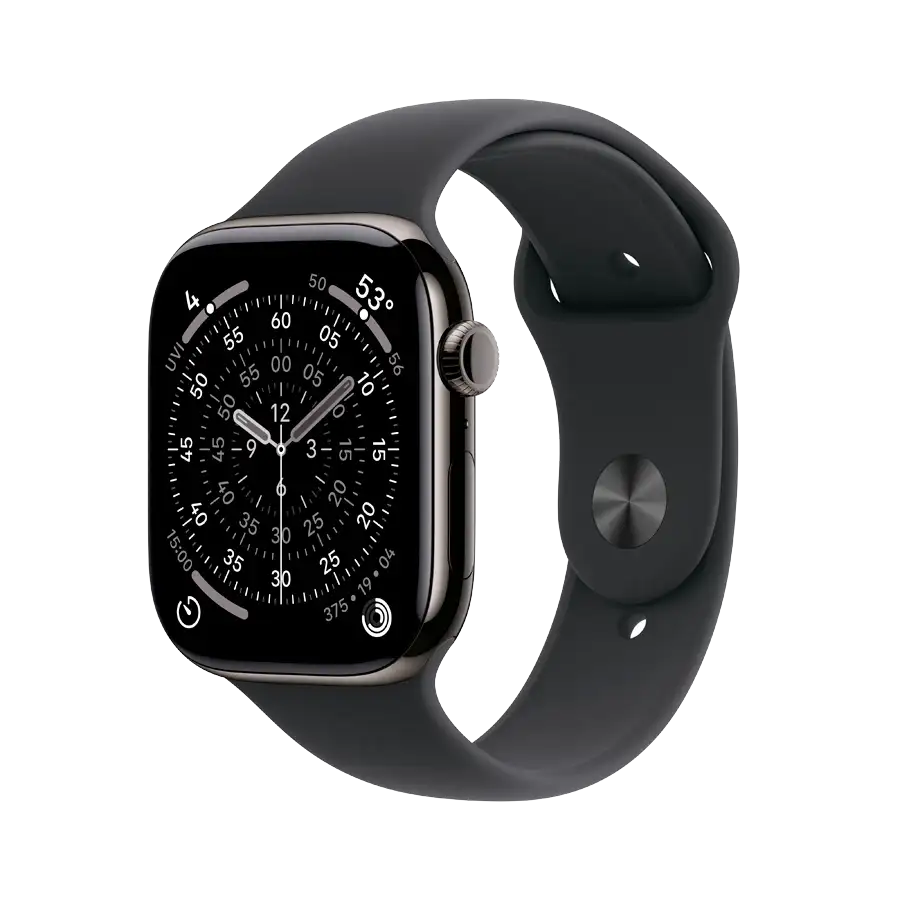 Apple Watch Series 11 GPS + Cellular,  Спортивний ремінець чорного кольору, S/M, 46mm, Slate Titanium