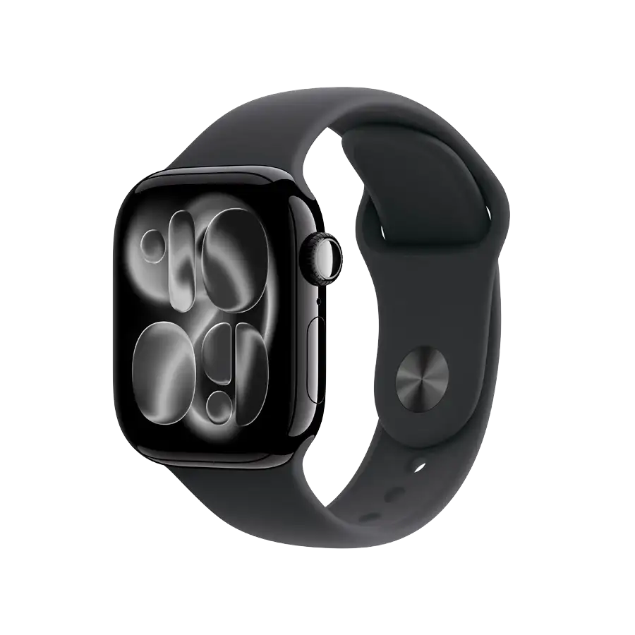 Apple Watch Series 11 GPS + Cellular,  Спортивний ремінець чорного кольору, S/M, 42mm, Jet Black Aluminium
