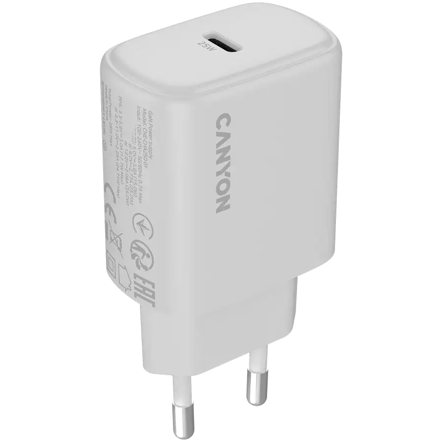 CANYON Адаптер живлення OnCharge 250 1*USB-C 1*USB Тип C, 25 Ват