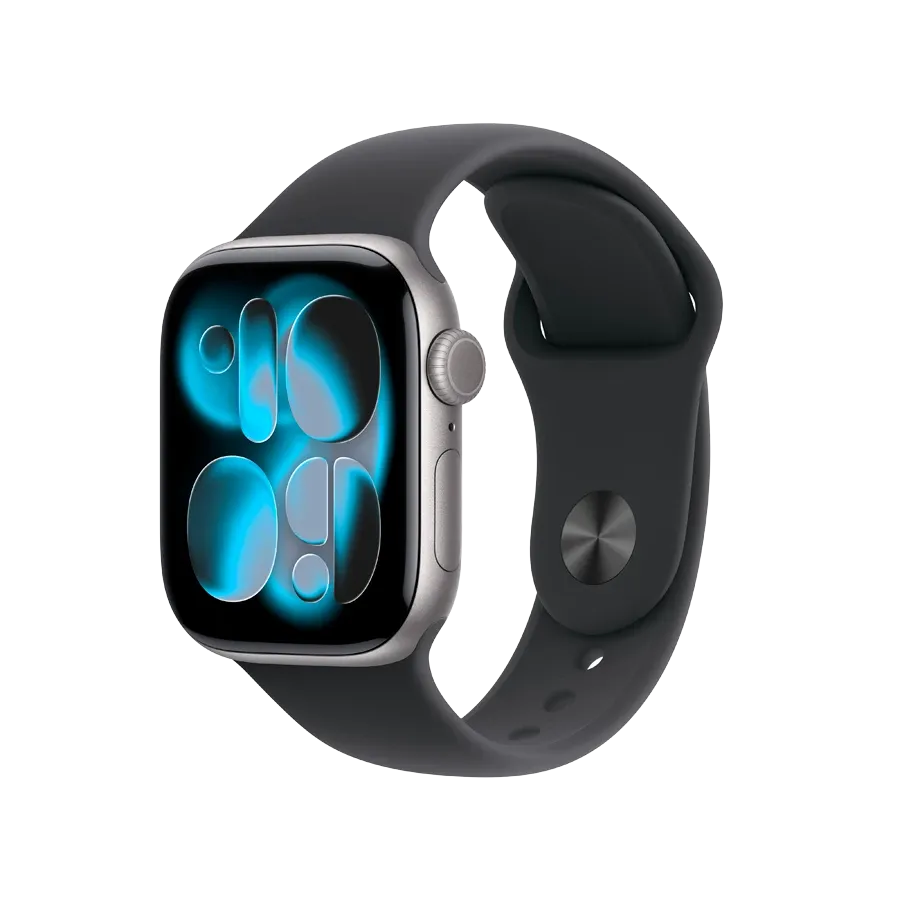 Apple Watch Series 11 GPS,  Спортивний ремінець чорного кольору, S/M, 42mm, Space Grey Aluminium
