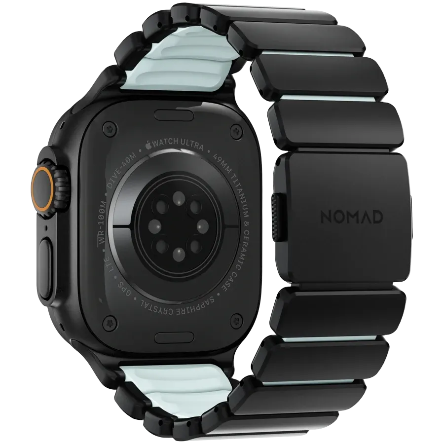 NOMAD Stratos Band for Apple Watch 44/45/46/49 mm, Black/Icy Blue Glow