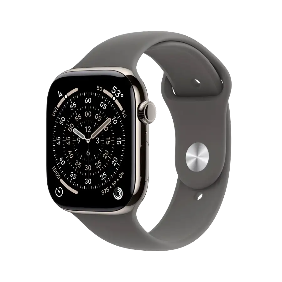 Apple Watch Series 11 GPS + Cellular,  Stone Grey Sport Band, M/L, 46mm, Natural Titanium
