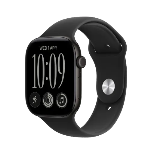 Apple Watch Series 12 GPS, Черный спортивный ремешок, S/M, 42мм, Чёрный