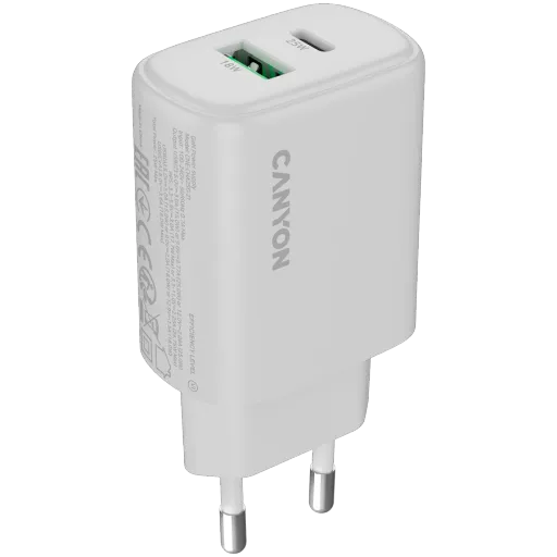 CANYON Адаптер питания OnCharge 250 QC 2*USB/USB-C USB Тип C, USB Тип A, 25 Вт