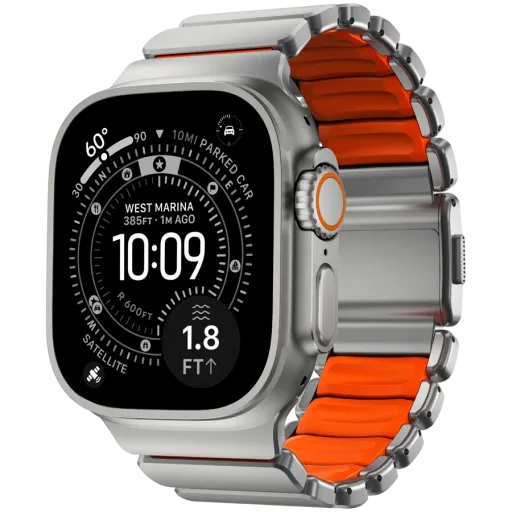 NOMAD Band Extension Stratos Band Natural Hardware/Ultra Orange за Apple Watch 44 mmApple Watch 45 mmApple Watch 46 mmApple Watch 49 mm 46/49 mm