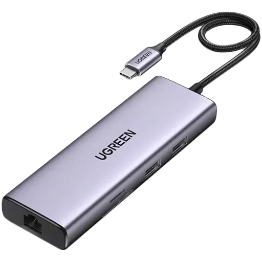 Multiport Adapter UGREEN USB-C to 2xUSB 3.0+1xUSB 2.0+2xHDMI+RJ45(1000M)+SD+TF+PD Մոխրագույն