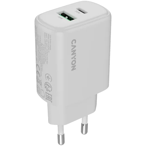 CANYON Адаптер питания OnCharge 200 QC 2*USB/USB-C USB Тип C, USB Тип A, 20 Вт