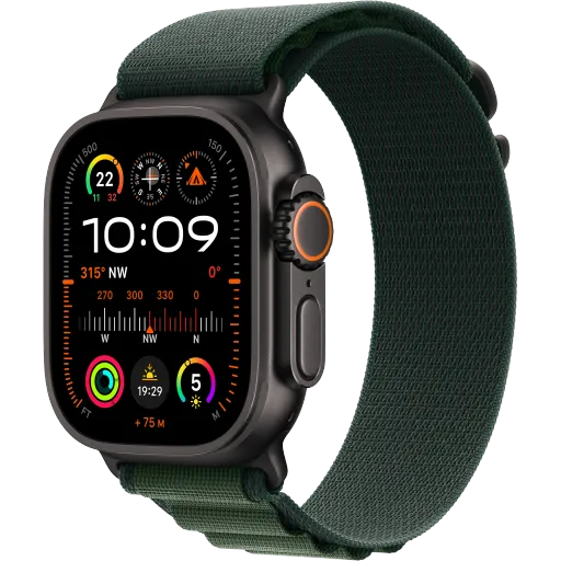 Apple Watch Ultra 2 2024 GPS + Cellular 49mm Black Titanium Case with Dark Green Alpine Loop - Medium, Model A2986