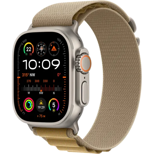 Apple Watch Ultra 2 2024,  Tan Alpine Loop, L, 49mm, Natural Titanium
