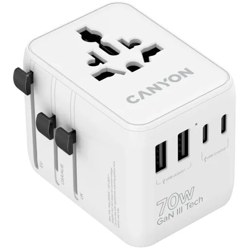Power adapter CANYON OnTour 70 USB/USB-C, 70 W, White