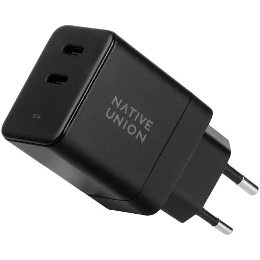 Зарядное устройство NATIVE UNION Fast GaN Charger PD 35W Dual USB-C Port Black (FAST-PD35-BLK-EU)