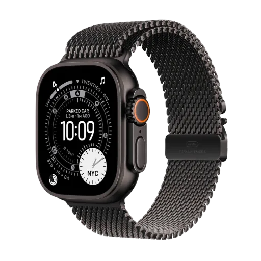 Apple Watch Ultra 3,  Черная титановая Milanese петля, L, 49мм, Чёрный