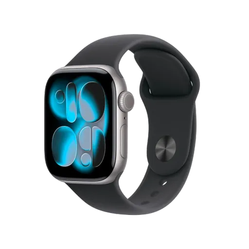 Apple Watch Series 11 GPS + Cellular,  Спортивний ремінець чорного кольору, S/M, 42mm, Space Grey Aluminium