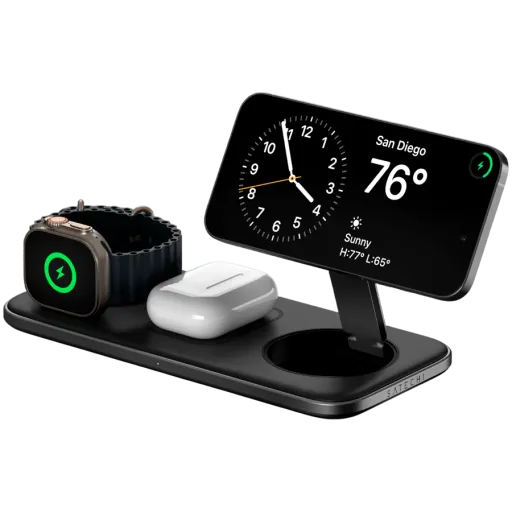 Simsiz enerji toplama cihazı SATECHI Qi2 Trio, 15 Vt, Qara