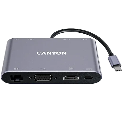 Многопортовый адаптер CANYON DS-14 USB-C 8-в-1, Тёмно-серый