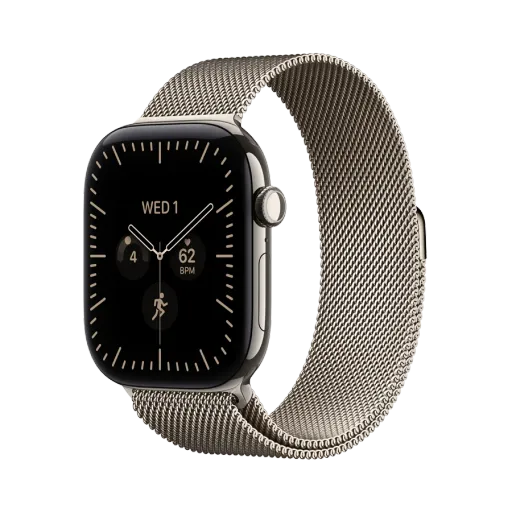 Apple Watch Series 12 GPS + Cellular,  Міланський сітчастий браслет, 42mm, Natural Titanium