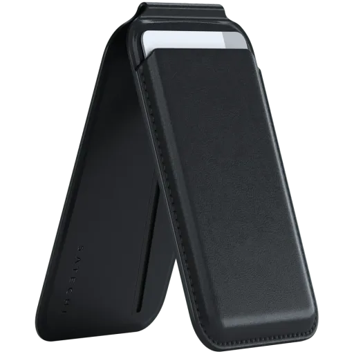 SATECHI Wallet Vegan-Leather Magnetic Wallet Stand  Black for iPhone