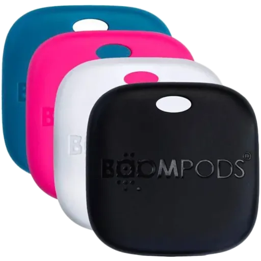 BOOMPODS Boomtag AirTag üçün 4 ədəd brelok dəsti, Apple Find My dəstəyi ilə, IPX7, yenidən doldurulan, çoxrəngli.