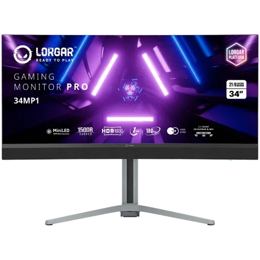 |РК|Монітор LCD LORGAR(34", 3440x1440, VA{[MiniLED][Compatible with AMD FreeSync Technology/G-Sync]}, 4 000 : 1, 1 000 000 : 1(DCR), 178/178, 1ms, DisplayPort/HDMI 2.1/USB (A)/USB (B)/USB (C)/Навушники, MM) Чорний/Молочно-сірий