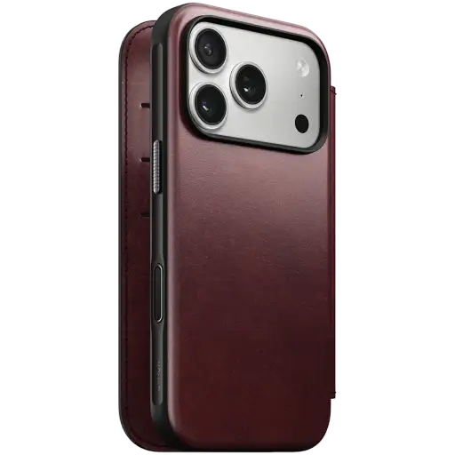 Чехол NOMAD Leather Folio Modern Horween cu MagSafe pentru iPhone 17 Pro Max, Burgundy